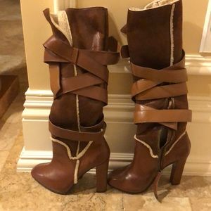 Leather knee length boots